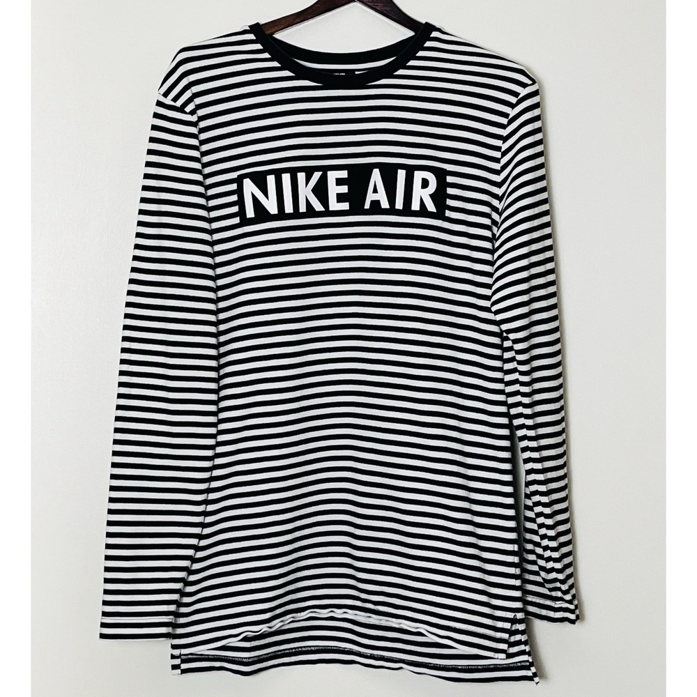 Nike Air Long Sleeve T-Shirt Men's Medium Black White Striped Sportswear NSW